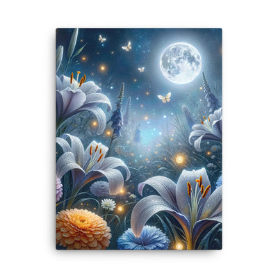 Ätherische Mondnacht auf blühender Wiese, silbriger Blumenglanz - Dünne Leinwand camping xxx yyy zzz 45.7 x 61 cm