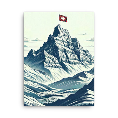 Ausgedehnte Bergkette mit dominierendem Gipfel und wehender Schweizer Flagge - Dünne Leinwand berge xxx yyy zzz 45.7 x 61 cm