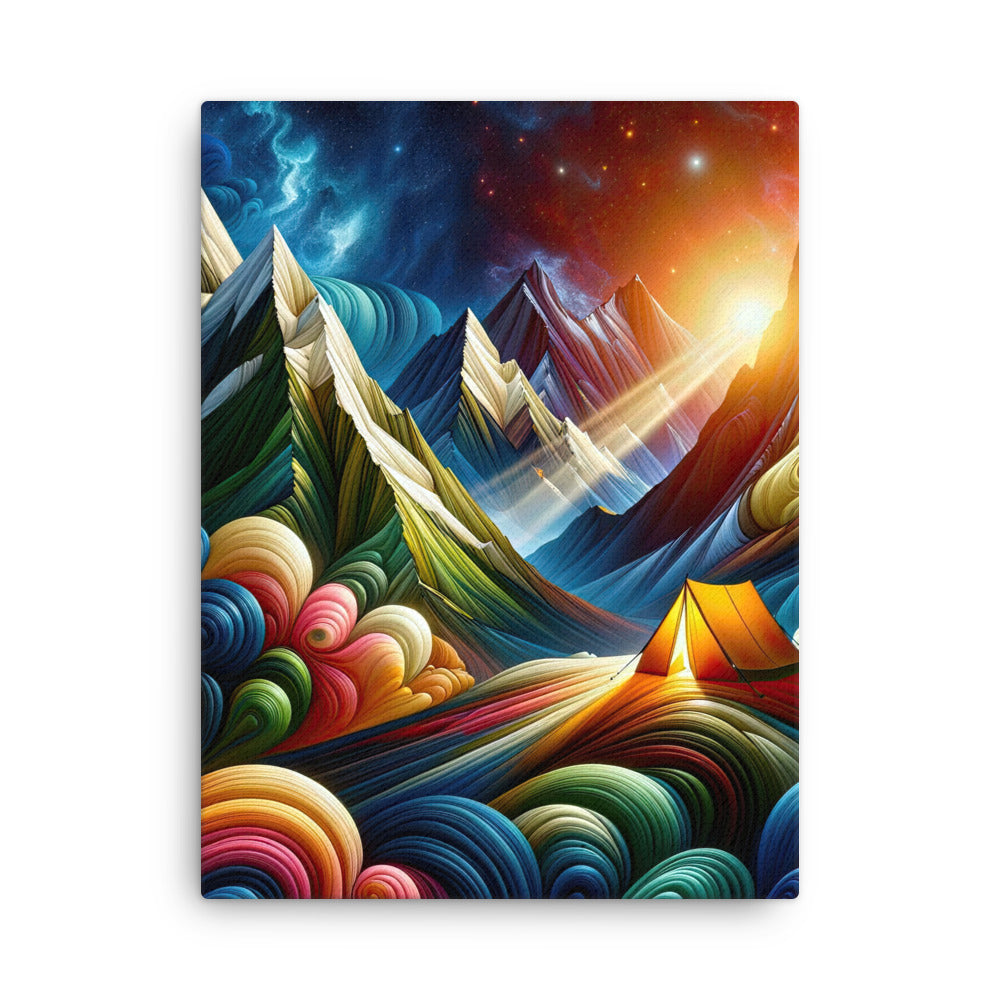 Abstrakte Bergwelt in lebendigen Farben mit Zelt - Dünne Leinwand camping xxx yyy zzz 45.7 x 61 cm