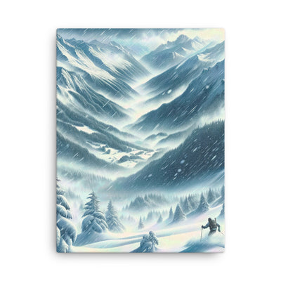 Alpine Wildnis im Wintersturm mit Skifahrer, verschneite Landschaft - Dünne Leinwand klettern ski xxx yyy zzz 45.7 x 61 cm