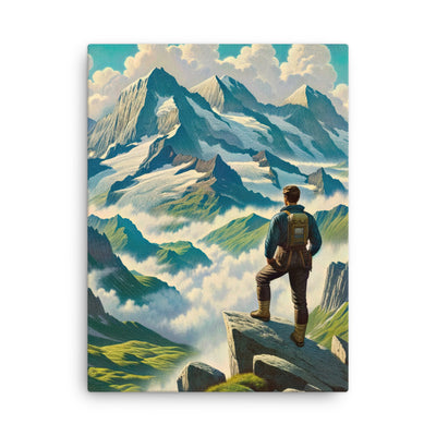 Panoramablick der Alpen mit Wanderer auf einem Hügel und schroffen Gipfeln - Dünne Leinwand wandern xxx yyy zzz 45.7 x 61 cm