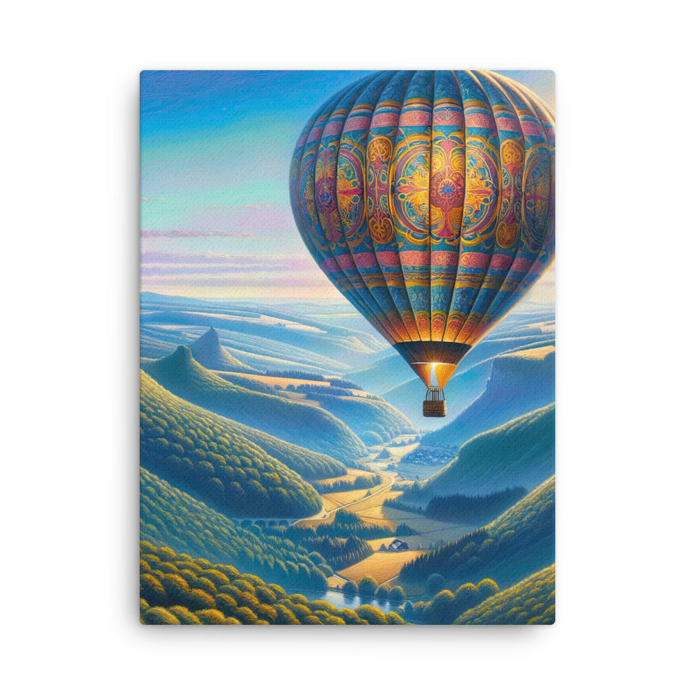 Ölgemälde einer ruhigen Szene mit verziertem Heißluftballon - Dünne Leinwand berge xxx yyy zzz 45.7 x 61 cm