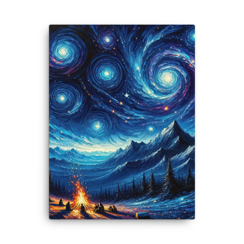 Sternennacht über den Alpen inspiriertes Ölgemälde, mystischer Nachthimmel in Blau - Dünne Leinwand camping xxx yyy zzz 45.7 x 61 cm