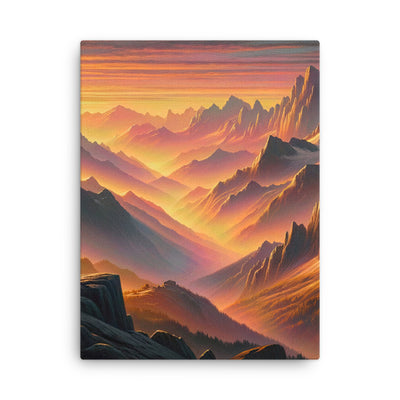 Ölgemälde der Alpen in der goldenen Stunde mit Wanderer, Orange-Rosa Bergpanorama - Dünne Leinwand wandern xxx yyy zzz 45.7 x 61 cm