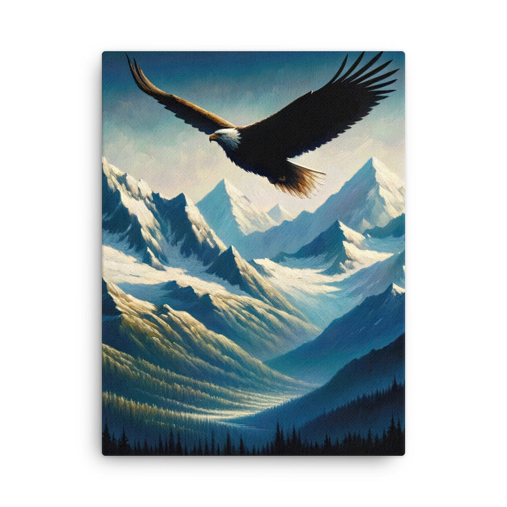 Ölgemälde eines Adlers vor schneebedeckten Bergsilhouetten - Dünne Leinwand berge xxx yyy zzz 45.7 x 61 cm