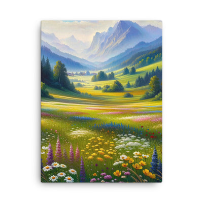 Ölgemälde einer Almwiese, Meer aus Wildblumen in Gelb- und Lilatönen - Dünne Leinwand berge xxx yyy zzz 45.7 x 61 cm