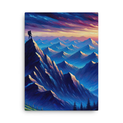 Ölgemälde eines ruhigen Alpenabends mit Bergsteigersilhouette auf dem Gipfel - Dünne Leinwand wandern xxx yyy zzz 45.7 x 61 cm