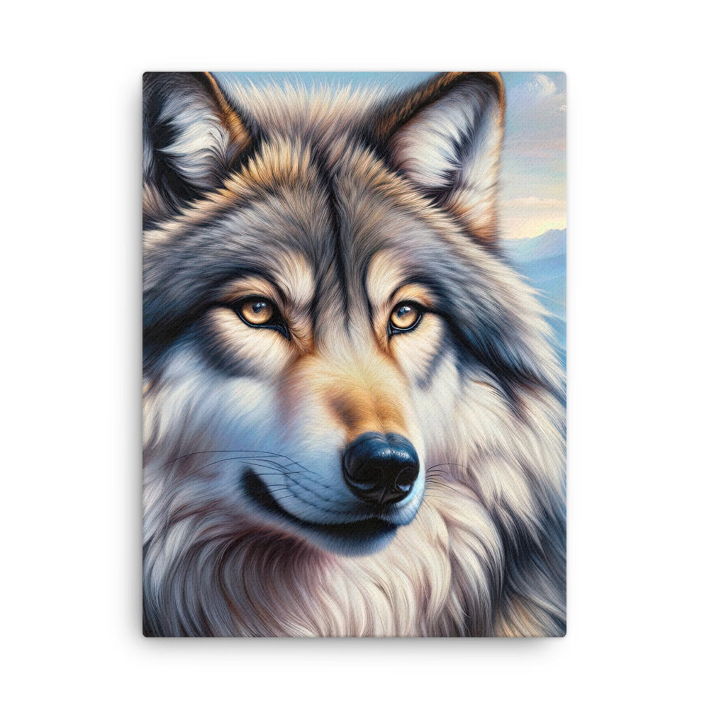 Ölgemäldeporträt eines majestätischen Wolfes mit intensiven Augen in der Berglandschaft (AN) - Dünne Leinwand xxx yyy zzz 45.7 x 61 cm