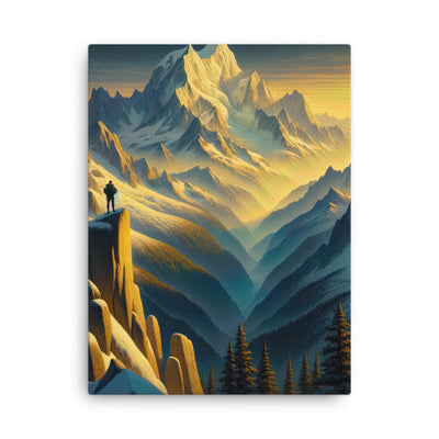 Ölgemälde eines Wanderers bei Morgendämmerung auf Alpengipfeln mit goldenem Sonnenlicht - Dünne Leinwand wandern xxx yyy zzz 45.7 x 61 cm