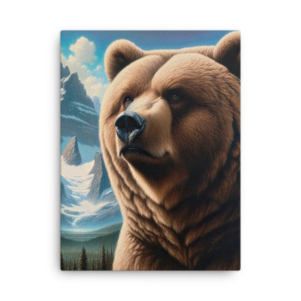 Realistisches Ölgemälde eines männlichen Bären in den Bergen mit Fokus auf Stärke und Schärfe - Dünne Leinwand camping xxx yyy zzz 45.7 x 61 cm