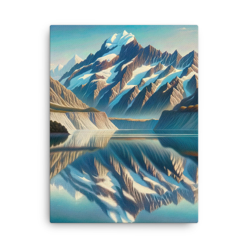 Ölgemälde eines unberührten Sees, der die Bergkette spiegelt - Dünne Leinwand berge xxx yyy zzz 45.7 x 61 cm
