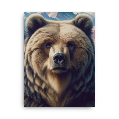 Foto eines Bären vor abstrakt gemalten Alpenbergen, Oberkörper im Fokus - Dünne Leinwand camping xxx yyy zzz 45.7 x 61 cm