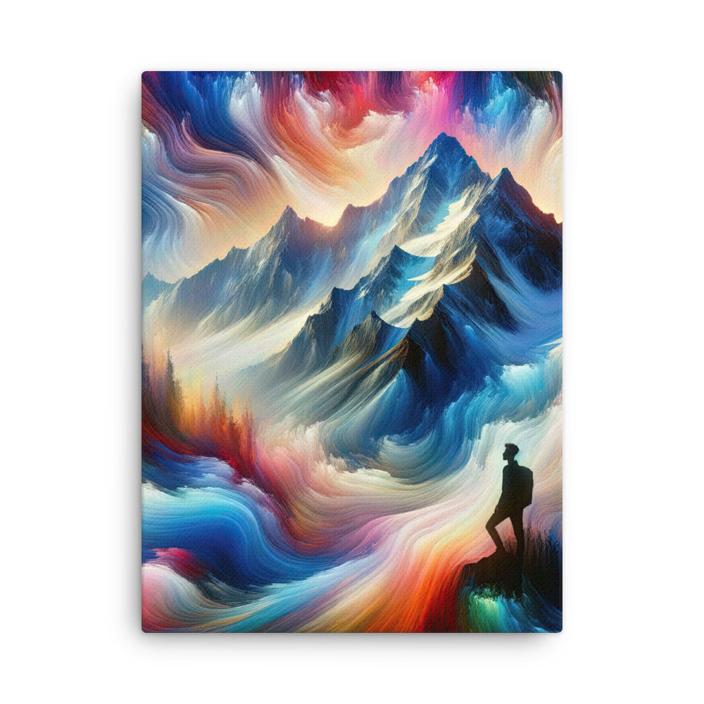 Foto eines abstrakt-expressionistischen Alpengemäldes mit Wanderersilhouette - Dünne Leinwand wandern xxx yyy zzz 45.7 x 61 cm