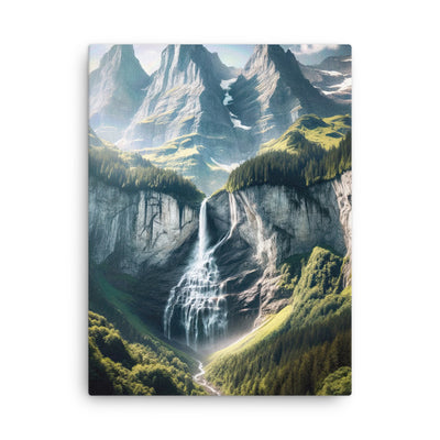 Foto der sommerlichen Alpen mit üppigen Gipfeln und Wasserfall - Dünne Leinwand berge xxx yyy zzz 45.7 x 61 cm