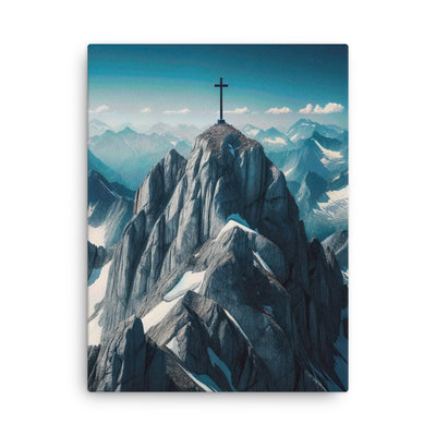 Foto der Alpen mit Gipfelkreuz an einem klaren Tag, schneebedeckte Spitzen vor blauem Himmel - Dünne Leinwand berge xxx yyy zzz 45.7 x 61 cm