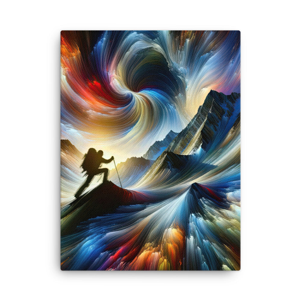 Foto der Alpen in abstrakten Farben mit Bergsteigersilhouette - Dünne Leinwand wandern xxx yyy zzz 45.7 x 61 cm