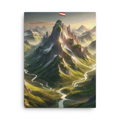 Fotorealistisches Bild der Alpen mit österreichischer Flagge, scharfen Gipfeln und grünen Tälern - Dünne Leinwand berge xxx yyy zzz 45.7 x 61 cm