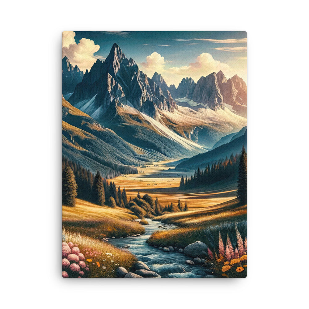 Quadratisches Kunstwerk der Alpen, majestätische Berge unter goldener Sonne - Dünne Leinwand berge xxx yyy zzz 45.7 x 61 cm