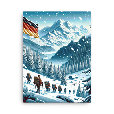 Quadratische Winterillustration der Alpen mit deutscher Flagge und Wanderteam - Dünne Leinwand wandern xxx yyy zzz 45.7 x 61 cm