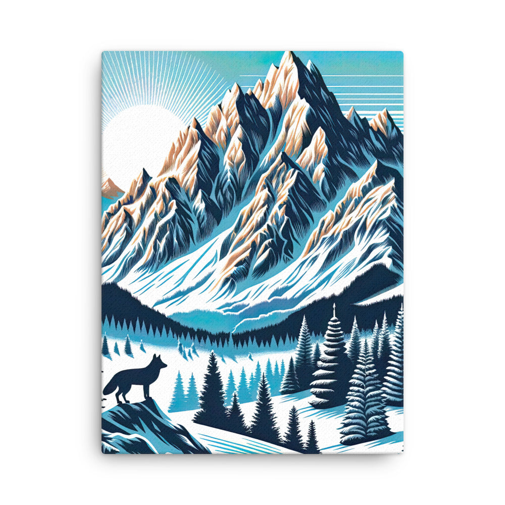 Vektorgrafik eines Wolfes im winterlichen Alpenmorgen, Berge mit Schnee- und Felsmustern - Dünne Leinwand berge xxx yyy zzz 45.7 x 61 cm