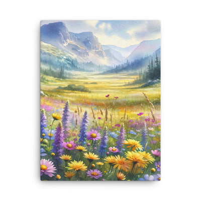 Aquarell einer Almwiese in Ruhe, Wildblumenteppich in Gelb, Lila, Rosa - Dünne Leinwand berge xxx yyy zzz 45.7 x 61 cm