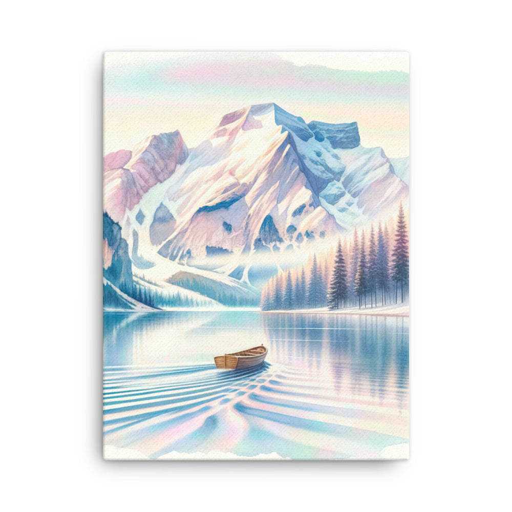 Aquarell eines klaren Alpenmorgens, Boot auf Bergsee in Pastelltönen - Dünne Leinwand berge xxx yyy zzz 45.7 x 61 cm