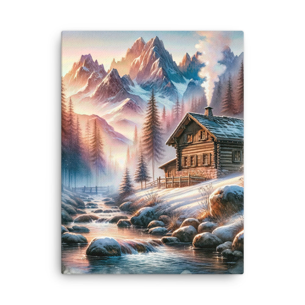 Aquarell einer Alpenszene im Morgengrauen, Haus in den Bergen - Dünne Leinwand berge xxx yyy zzz 45.7 x 61 cm