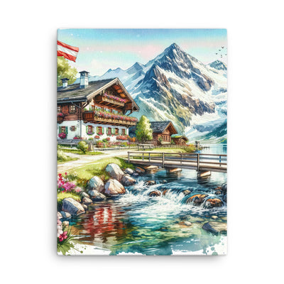 Aquarell der frühlingshaften Alpenkette mit österreichischer Flagge und schmelzendem Schnee - Dünne Leinwand berge xxx yyy zzz 45.7 x 61 cm