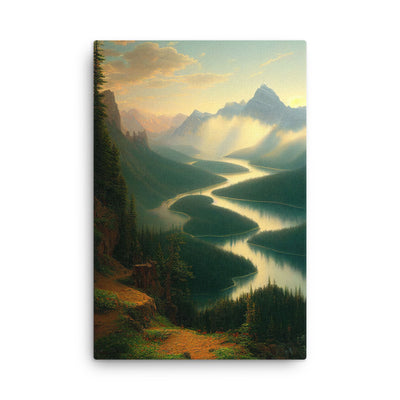Landschaft mit Bergen, See und viel grüne Natur - Malerei - Dünne Leinwand berge xxx 61 x 91.4 cm