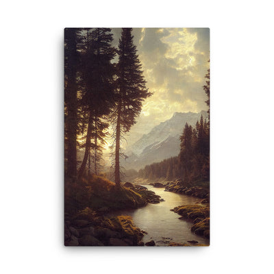 Landschaft mit Bergen, Fluss und Bäumen - Malerei - Dünne Leinwand berge xxx 61 x 91.4 cm