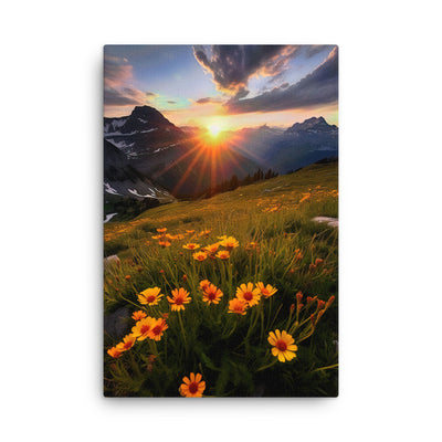 Gebirge, Sonnenblumen und Sonnenaufgang - Dünne Leinwand berge xxx 61 x 91.4 cm