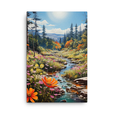Berge, schöne Blumen und Bach im Wald - Dünne Leinwand berge xxx 61 x 91.4 cm