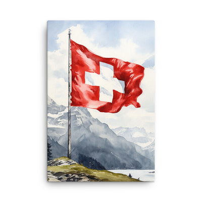 Schweizer Flagge und Berge im Hintergrund - Epische Stimmung - Malerei - Dünne Leinwand berge xxx 61 x 91.4 cm