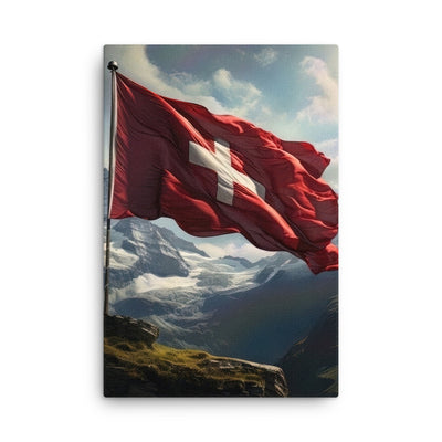 Schweizer Flagge und Berge im Hintergrund - Fotorealistische Malerei - Dünne Leinwand berge xxx 61 x 91.4 cm