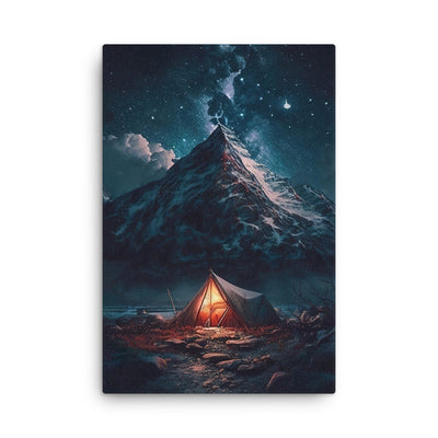 Zelt und Berg in der Nacht - Sterne am Himmel - Landschaftsmalerei - Dünne Leinwand camping xxx 61 x 91.4 cm