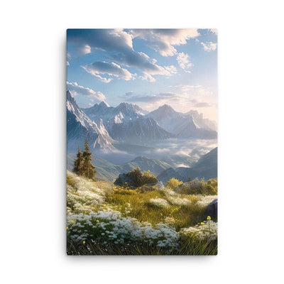 Berglandschaft mit Sonnenschein, Blumen und Bäumen - Malerei - Dünne Leinwand berge xxx 61 x 91.4 cm