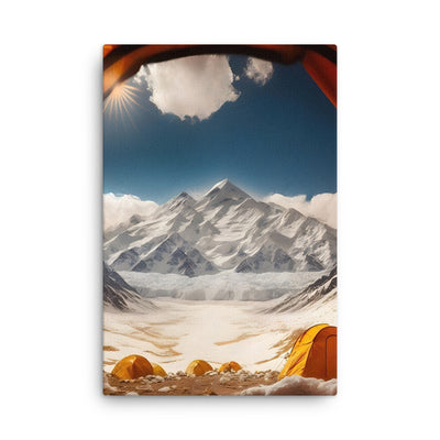 Foto aus dem Zelt - Berge und Zelte im Hintergrund - Tagesaufnahme - Dünne Leinwand camping xxx 61 x 91.4 cm
