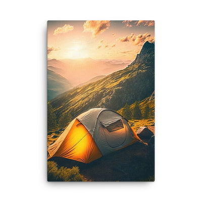 Zelt auf Berg im Sonnenaufgang - Landschafts - Dünne Leinwand camping xxx 61 x 91.4 cm