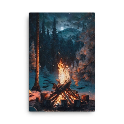 Lagerfeuer beim Camping - Wald mit Schneebedeckten Bäumen - Malerei - Dünne Leinwand camping xxx 61 x 91.4 cm