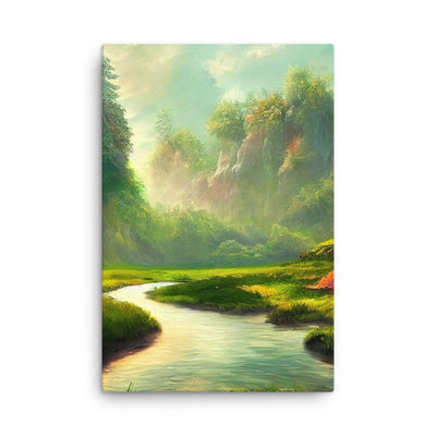 Bach im tropischen Wald - Landschaftsmalerei - Dünne Leinwand camping xxx 61 x 91.4 cm