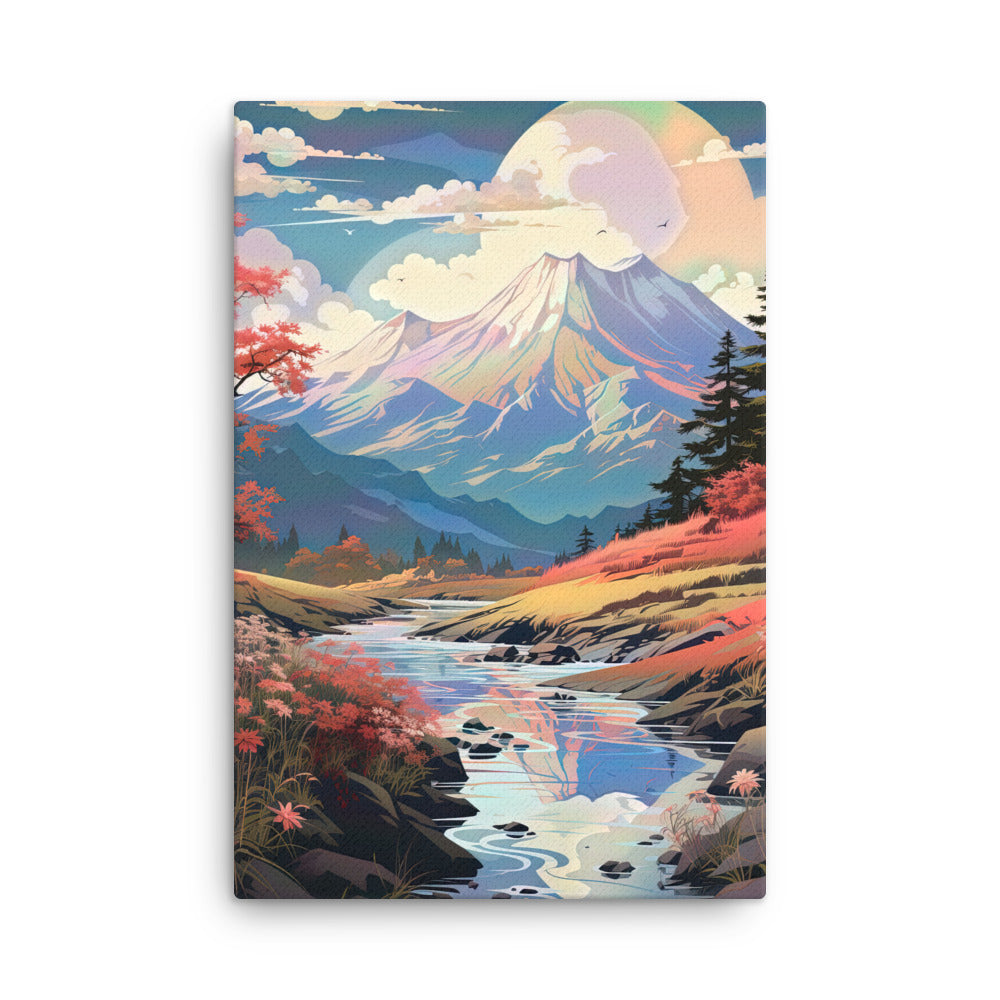 Berge. Fluss und Blumen - Malerei - Dünne Leinwand berge xxx 61 x 91.4 cm