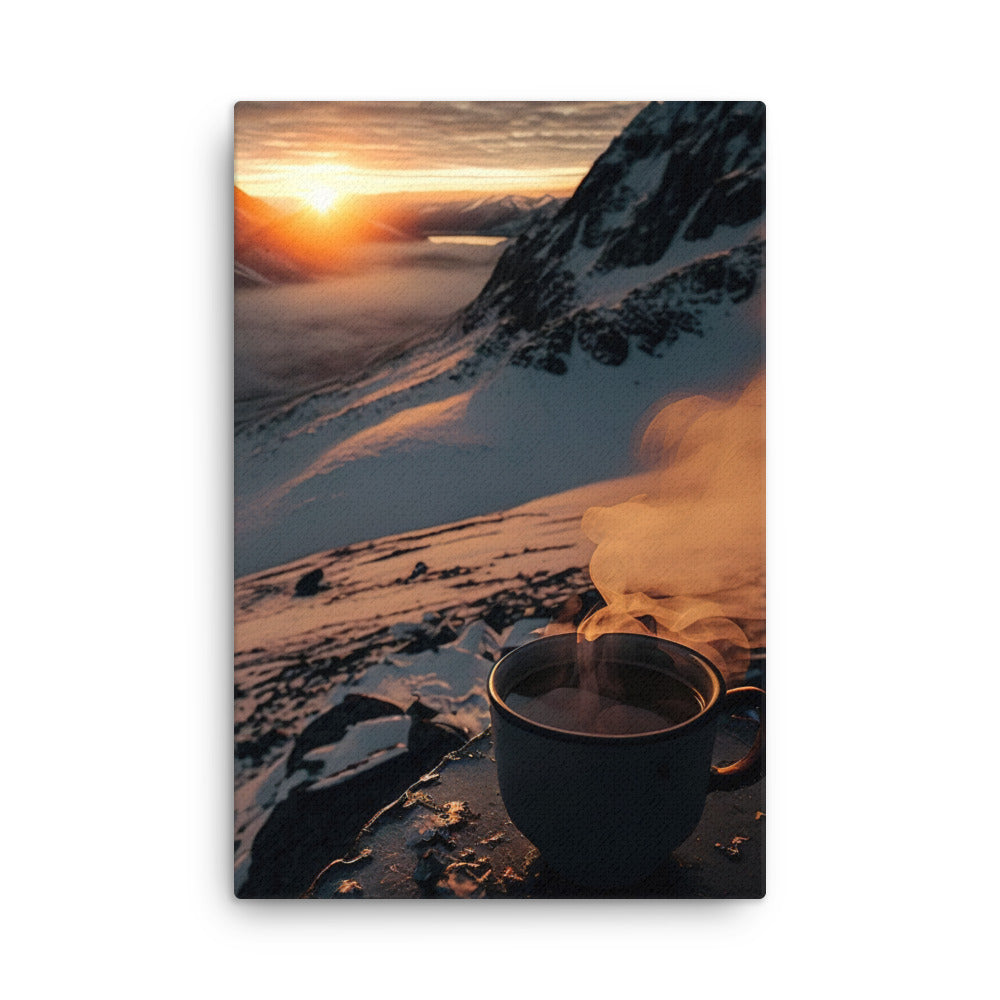 Heißer Kaffee auf einem schneebedeckten Berg - Dünne Leinwand berge xxx 61 x 91.4 cm