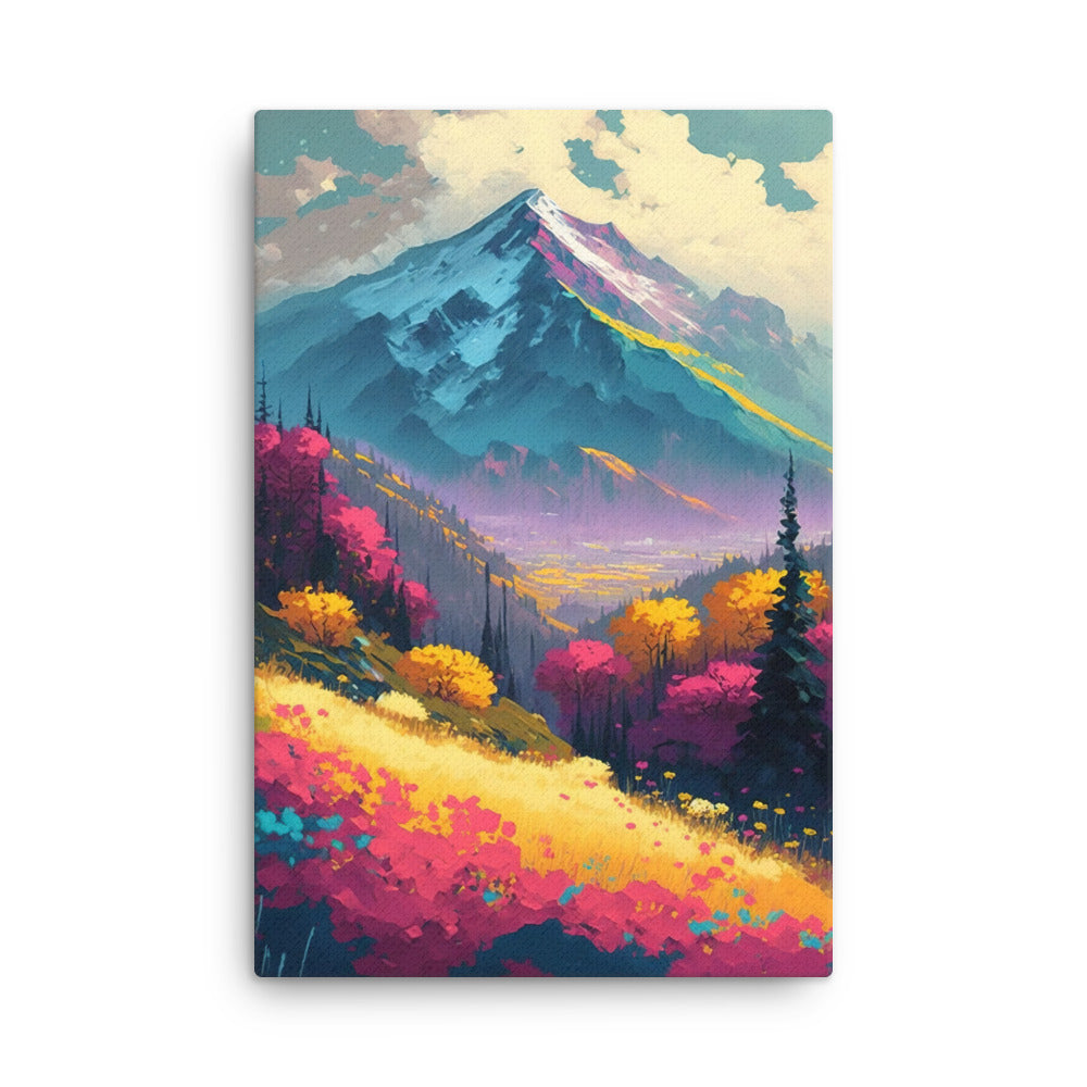 Berge, pinke und gelbe Bäume, sowie Blumen - Farbige Malerei - Dünne Leinwand berge xxx 61 x 91.4 cm