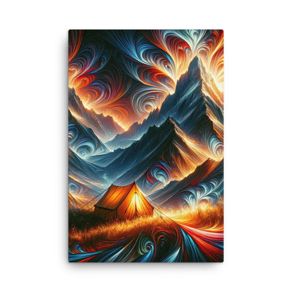 Abstrakte Kunst der Alpen, wo die Berge mit dynamischen Farben und Mustern pulsieren und eine Szene Energie schaffen - Dünne Leinwand camping xxx yyy zzz 61 x 91.4 cm