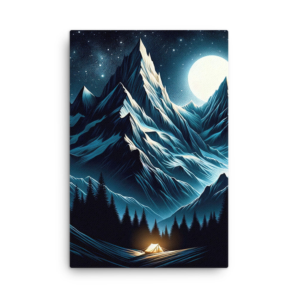 Alpennacht mit Zelt: Mondglanz auf Gipfeln und Tälern, sternenklarer Himmel - Dünne Leinwand berge xxx yyy zzz 61 x 91.4 cm