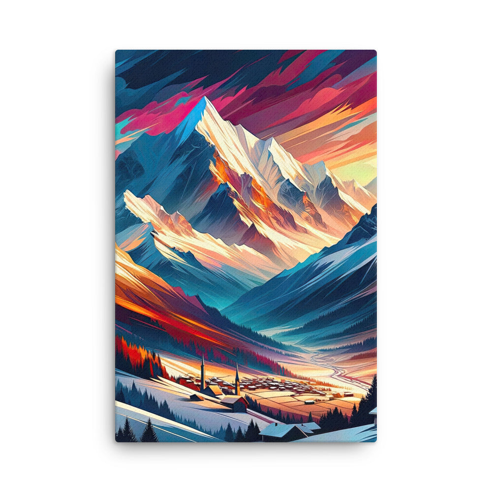 Moderne geometrische Alpen Kunst: Warmer Sonnenuntergangs Schein auf Schneegipfeln - Dünne Leinwand berge xxx yyy zzz 61 x 91.4 cm