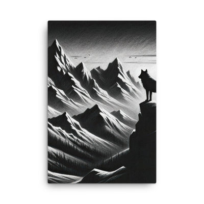 Kohlezeichnung, die die stille Stille der Alpen in der Winterdämmerung verkörpert. Wolf auf einem Berghügel (AN) - Dünne Leinwand xxx yyy zzz 61 x 91.4 cm