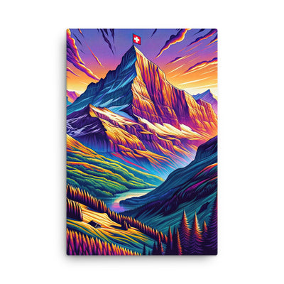 Bergpracht mit Schweizer Flagge: Farbenfrohe Illustration einer Berglandschaft - Dünne Leinwand berge xxx yyy zzz 61 x 91.4 cm