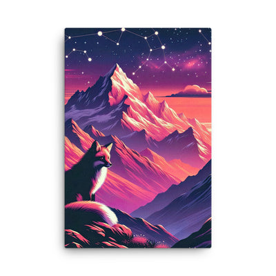 Fuchs im dramatischen Sonnenuntergang: Digitale Bergillustration in Abendfarben - Dünne Leinwand camping xxx yyy zzz 61 x 91.4 cm