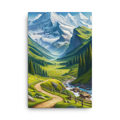 Wanderer in den Bergen und Wald: Digitale Malerei mit grünen kurvenreichen Pfaden - Dünne Leinwand wandern xxx yyy zzz 61 x 91.4 cm